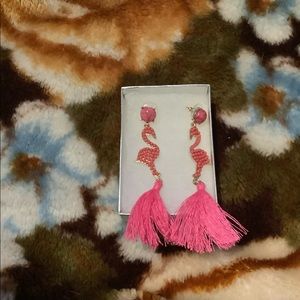 Flamingo drop tassel earrings